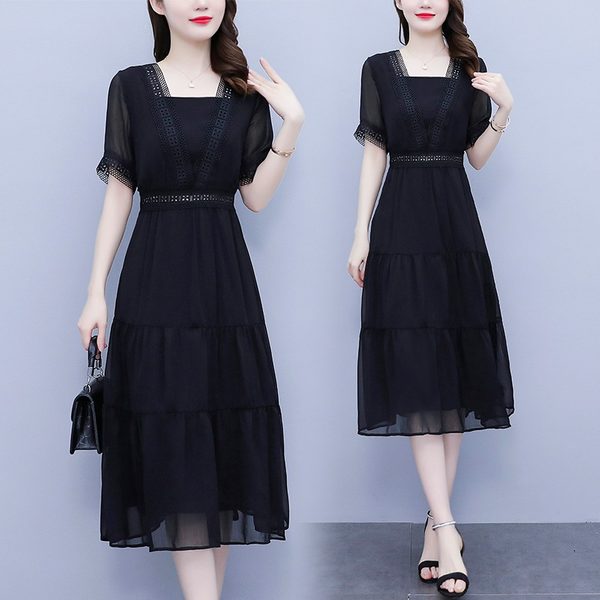 เดรสคนอ้วน เดรสสาวอวบ ชุดเดรสคนอ้วนวัยรุ่นแขนสั้น BY PLUS SIZE Girl