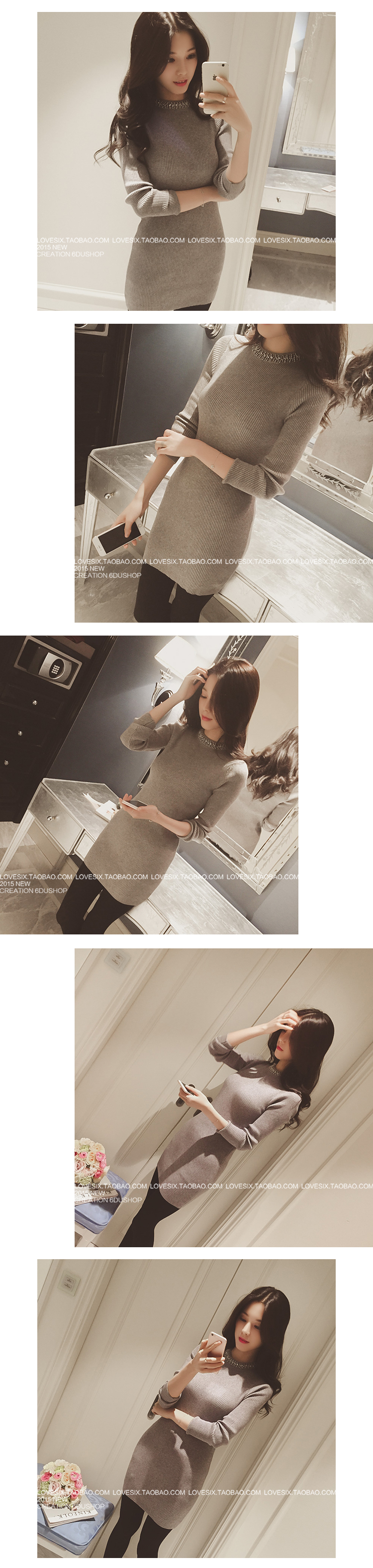 เสื้อไหมพรม ตัวยาว ผ้าร่อง แต่งลูกปัดที่ช่วงคอเก๋ๆ พร้อมส่ง เทา