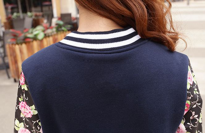 เสื้อ แจ็คเก็ต ผู้หญิง แบบ เสื้อ เบสบอล เสื้อ Jacket ผ้าคอตต้อน ผสม หนัง แขนยาว ลายดอกไม้ Jacket ผู้หญิง แบบเก๋ ๆ สีน้ำเงิน หวานปนเท่ 979518