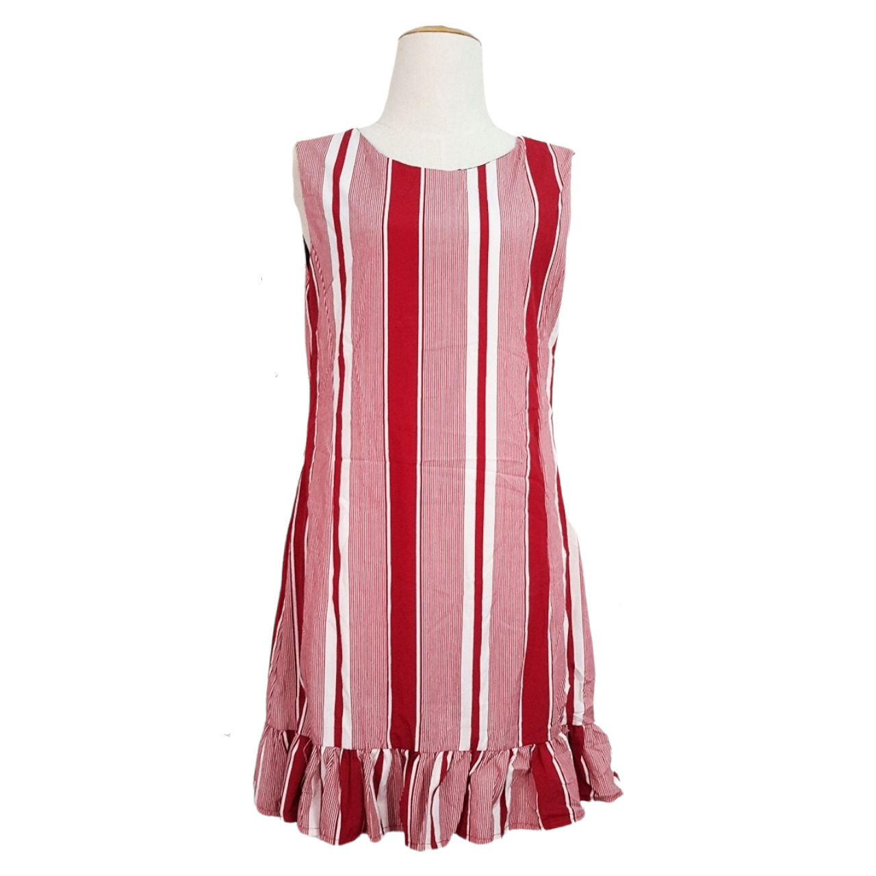 Dress3504 เดรสน่ารักชายระบาย แต่งโบว์ด้านหลัง ผ้าไหมอิตาลีลายริ้วเนื้อนิ่มใส่สบาย งานสวยใส่ง่ายน่ารักมาก มี 3 สี ดำ, แดง, เหลืองอ่อน