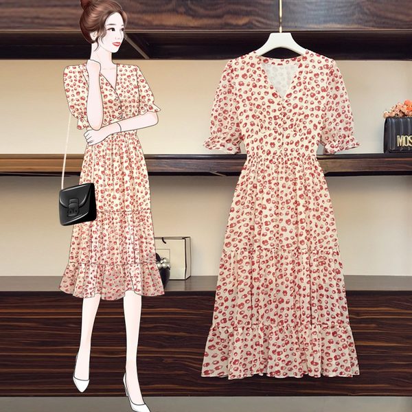 เดรสคนอ้วน เดรสสาวอวบ ชุดเดรสคนอ้วนวัยรุ่นแขนสั้น BY PLUS SIZE Girl