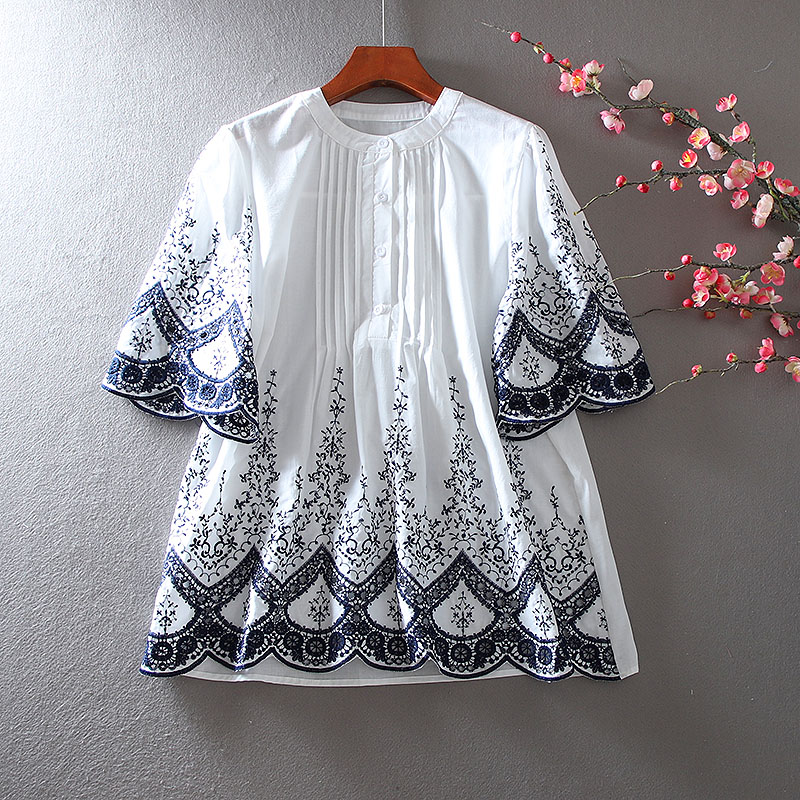 เสื้อลินิน เสื้อผ้าฝ้ายลินิน เสื้อเชิ้ตผ้าลินิน ปักลายสวยๆด้วยด้าย สไตล์VINTAGE BY Dreamroom