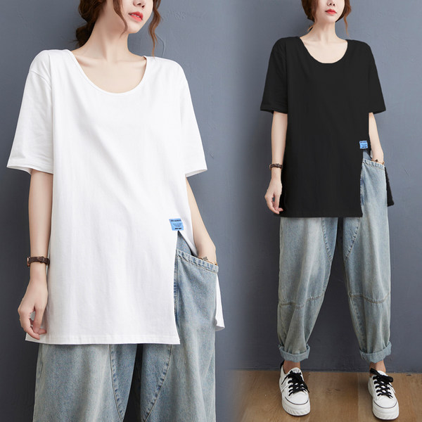 เสื้อยืดคนอ้วน สไตล์ญี่ปุ่น เสื้อยืดคนอ้วนผู้หญิง เสื้อทีเชิ้ตตัวใหญ่