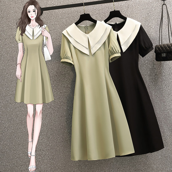 เดรสคนอ้วน เดรสสาวอวบ ชุดเดรสคนอ้วนวัยรุ่นแขนสั้น BY PLUS SIZE Girl