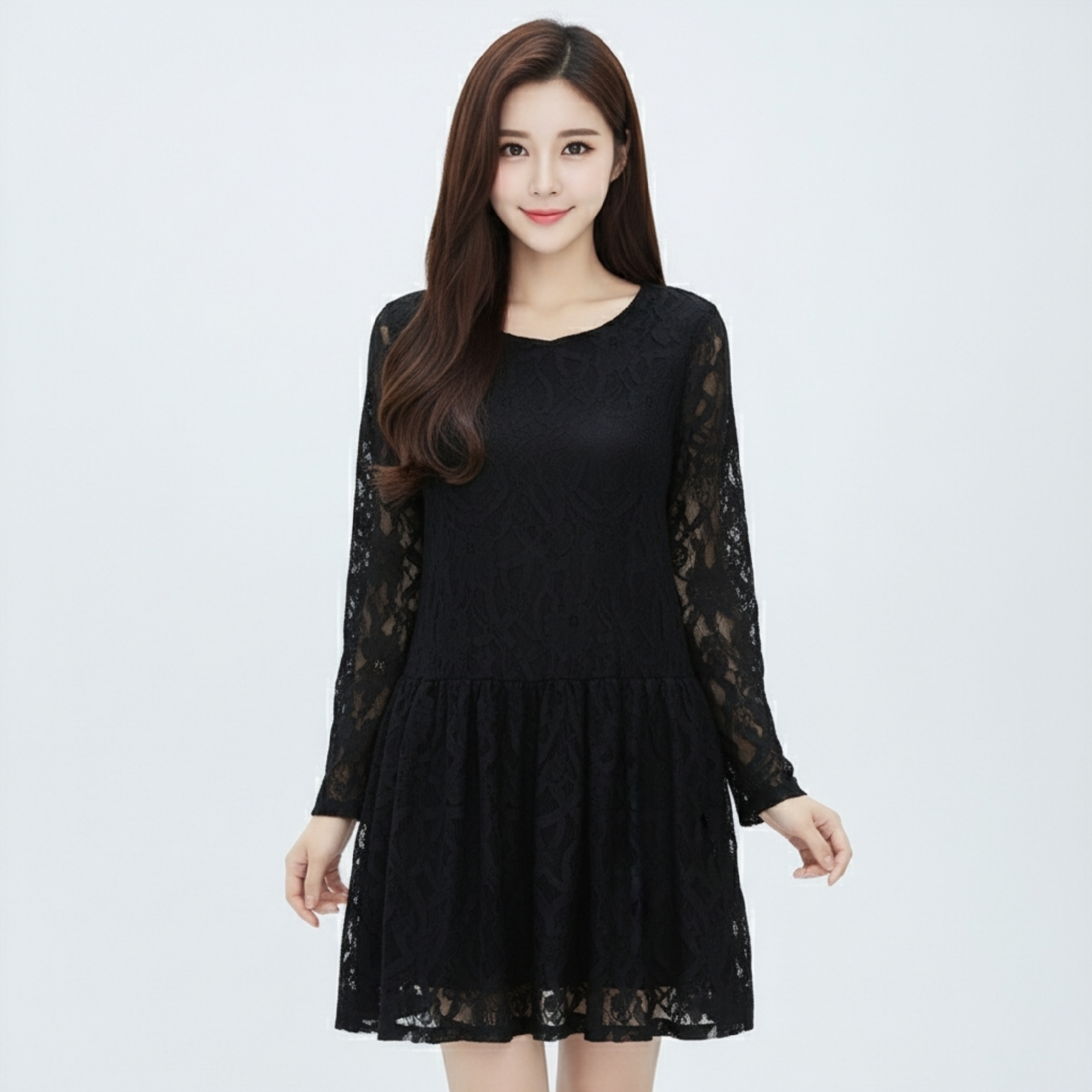 Dress4450 เดรสลูกไม้แขนยาวสีดำทรงปล่อยชายระบาย มีซับในอย่างดี ผ้าลูกไม้คอตตอนอย่างดีเกรดพรีเมียมหนามีน้ำหนักทิ้งตัว มีกระดุมคอด้านหลังใส่ง่าย งานสวยหรูดูแพง ใส่ได้ทุกโอกาส