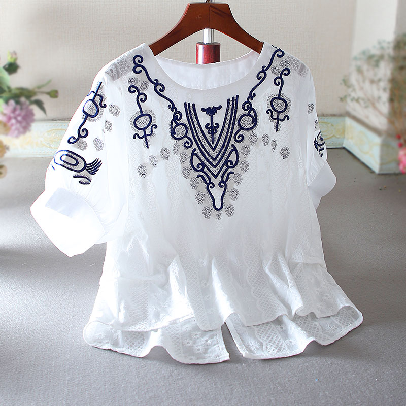 เสื้อลินิน เสื้อผ้าฝ้ายลินิน เสื้อเชิ้ตผ้าลินิน ปักลายสวยๆด้วยด้าย สไตล์VINTAGE