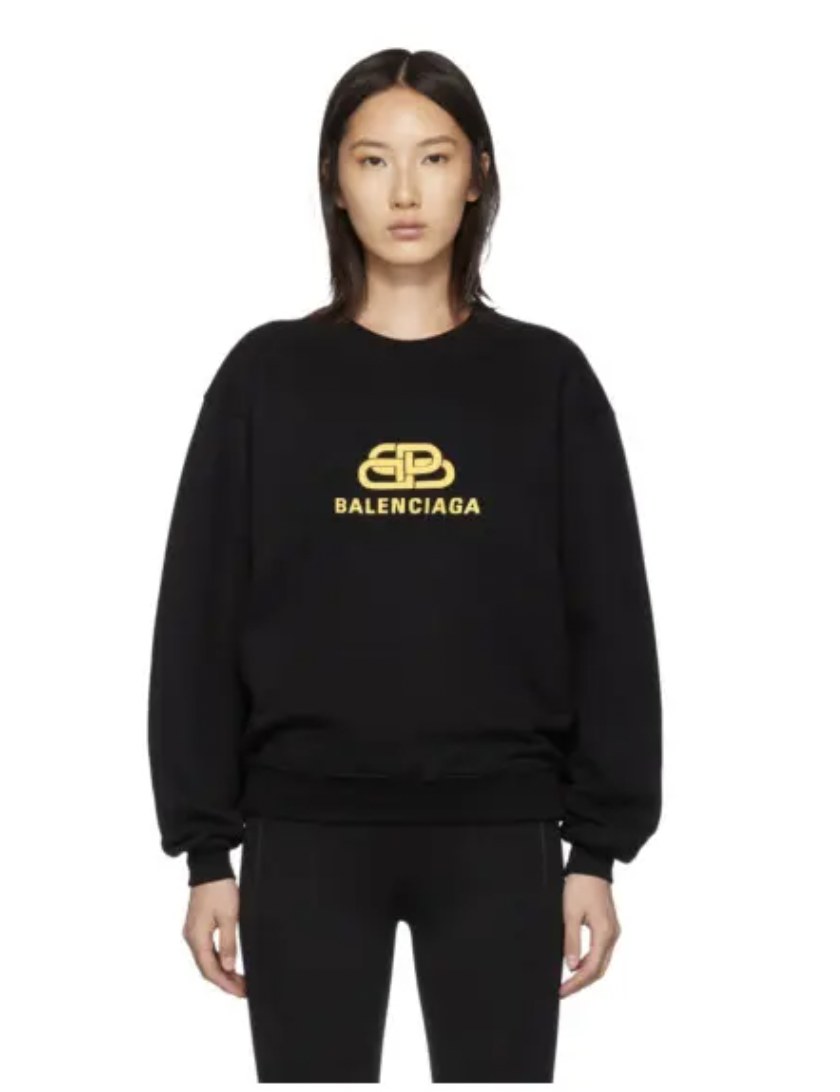 Balenciaga Black Yellow BB Craw Logo Sweater