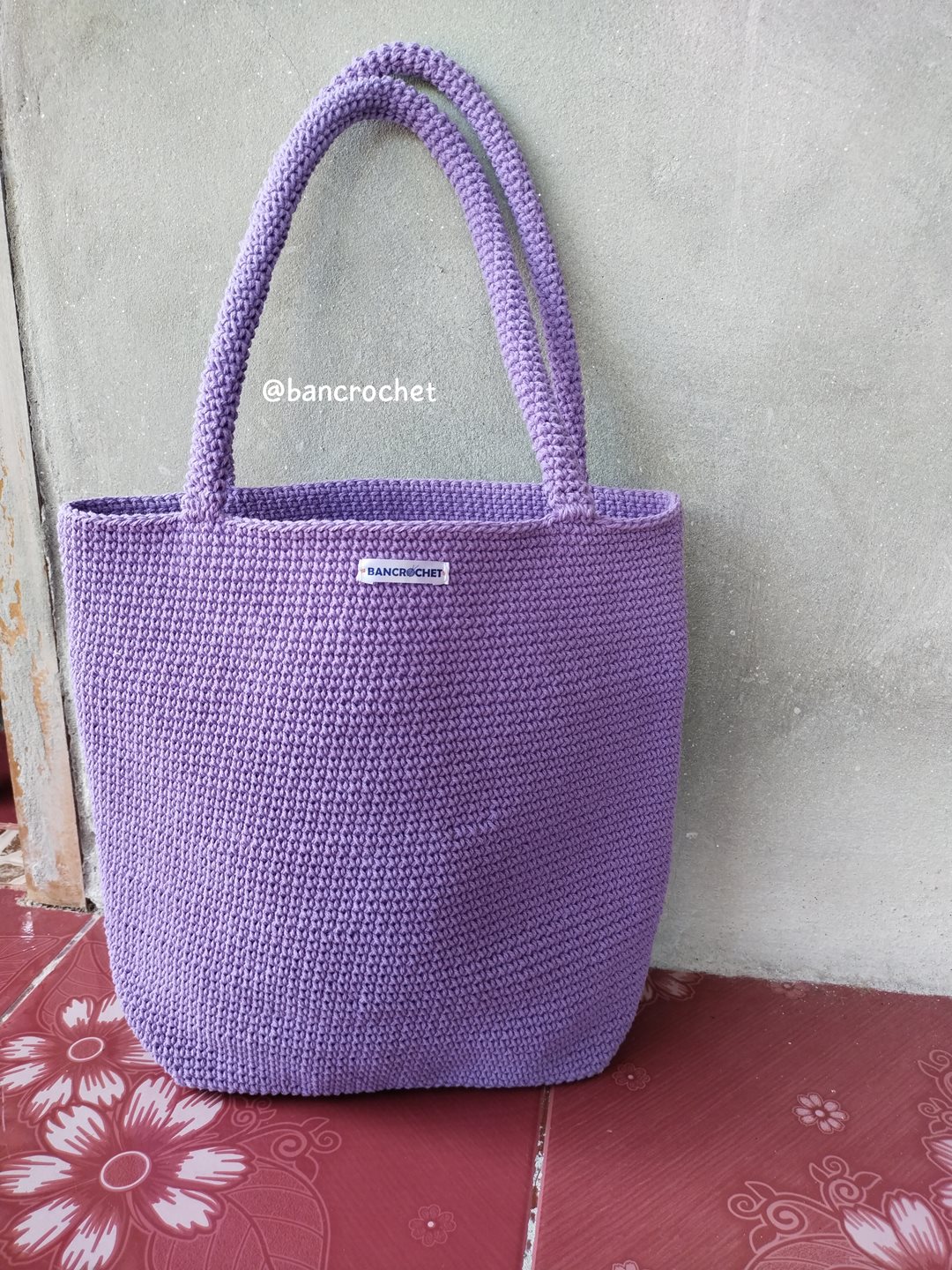 Bancrochet กระเป๋าถักโครเชต์ crochet bag ม่วง 29*30*9 สาย 22 cm