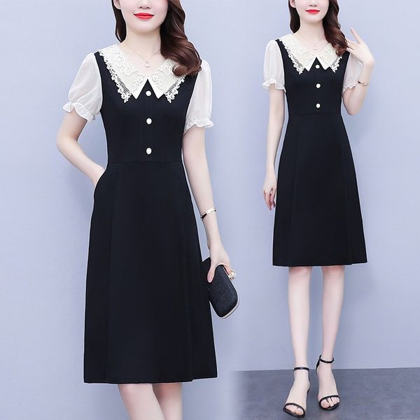 เดรสคนอ้วน เดรสสาวอวบ ชุดเดรสคนอ้วนวัยรุ่นแขนสั้น BY PLUS SIZE Girl