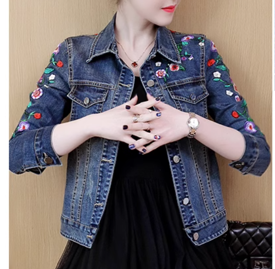 เสื้อ jacket ยีนส์ ผู้หญิง แขนยาว งานปัก ลายดอกไม้ แบบเก๋ ๆ เสื้อยีนส์ แขนยาว ใส่เที่ยว หวาน ๆ 491032