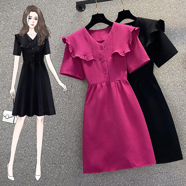 เดรสคนอ้วน เดรสสาวอวบ ชุดเดรสคนอ้วนวัยรุ่นแขนสั้น BY PLUS SIZE Girl