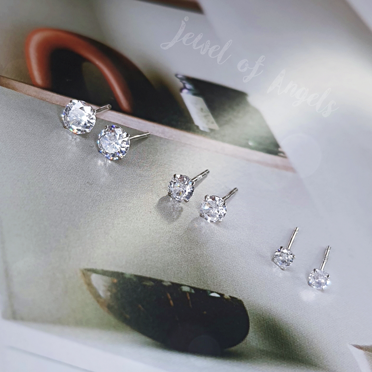 ต่างหูเงินแท้ทั้งชิ้น S925 รุ่น Sparkle ต่างหูก้านเสียบ เพชรCZกลม สีเงิน 3mm 4mm 5mm Silver925