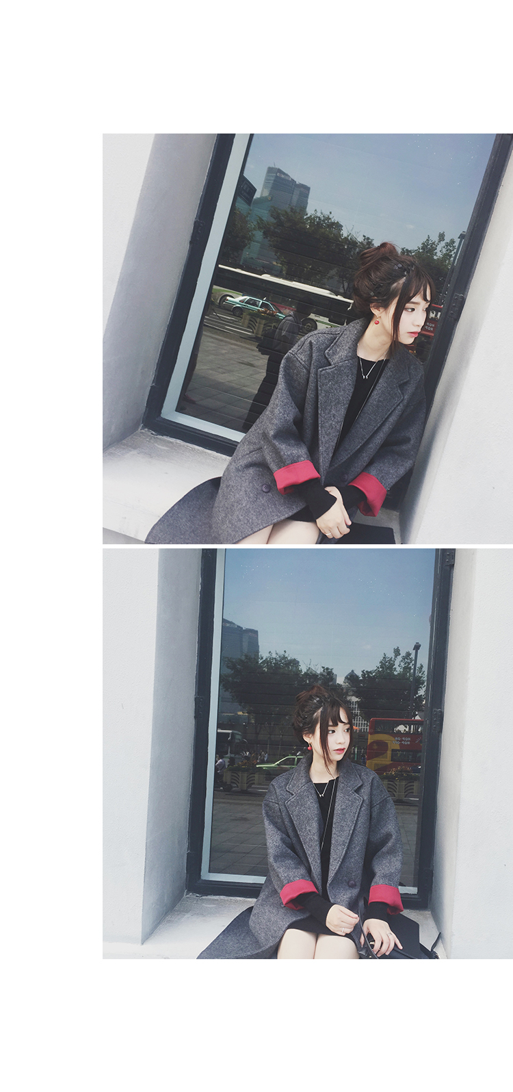 เสื้อโค้ททรงเก๋ ผ้าวูทรงแข็งเนื้อดี บุซับในกันลม แต่งพับแขนสีแดง ชายรุ่ยเซอร์ๆ งานเก๋มาก พร้อมส่ง สีเทา/สีกรม กดเลือกด้านล่างได้เลยค่ะ