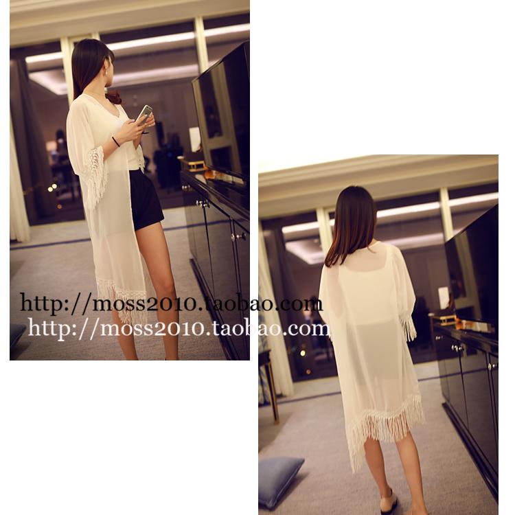 เสื้อคลุมชีฟองสีขาว แต่งงานถักช่วงปลายแขนและปลายชุด หวานๆ งานดีเลยจ้า white