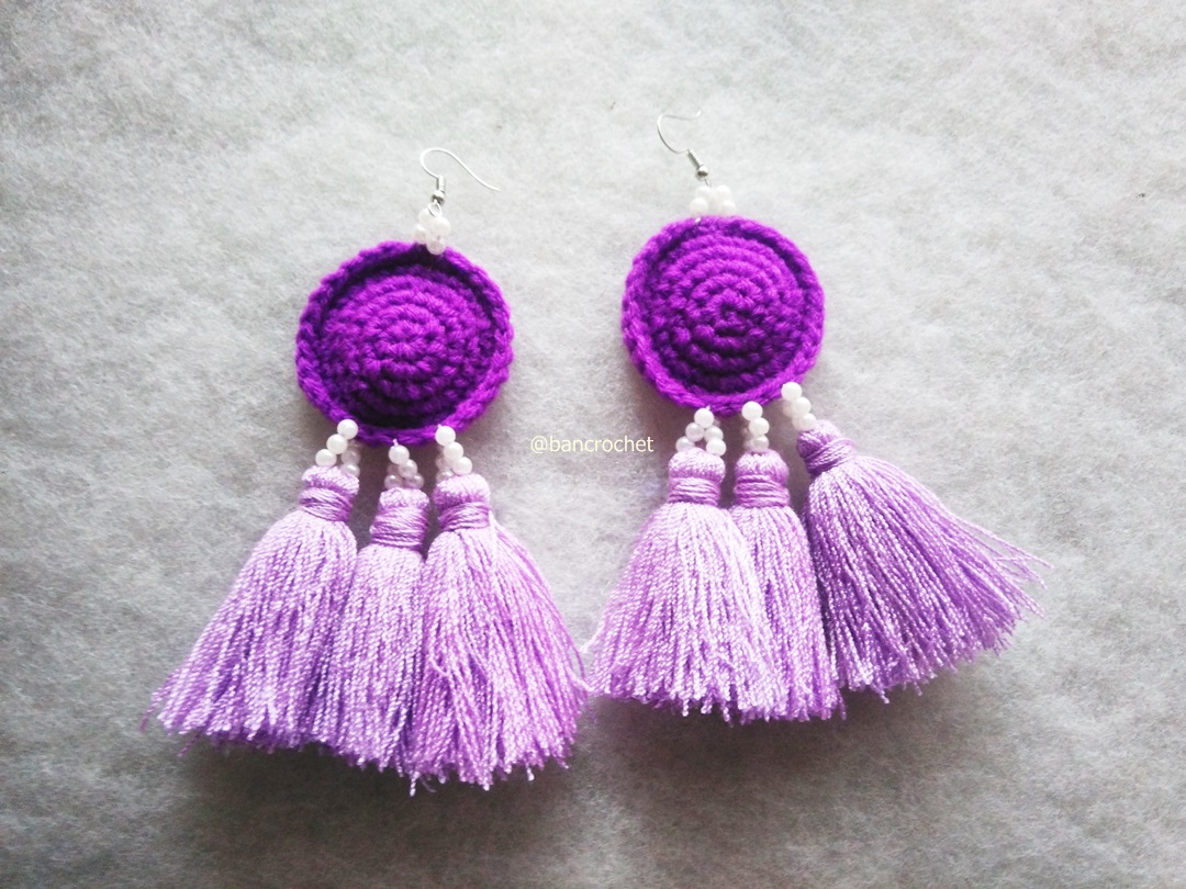 ต่างหูถักโครเชต์ crochet earrings หลากสี 5 นิ้ว