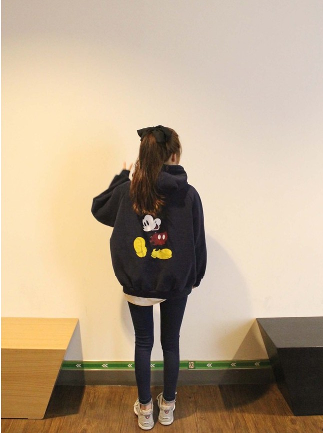 เสื้อกันหนาวฮู้ดดี้ Mickey Mouse มิกกี้เมาส์ สีกรมท่า แฟชั่นเกาหลี น่ารักมากจ้า พร้อมส่ง กรมท่า