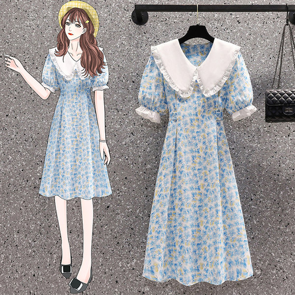 เดรสคนอ้วน เดรสสาวอวบ ชุดเดรสคนอ้วนวัยรุ่น เดรสสีฟ้า หวานๆ BY PLUS SIZE Girl