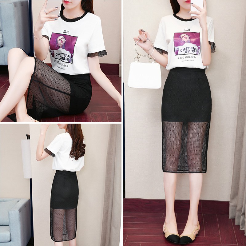 Set_bs1670 ชุดเซ็ท 2 ชิ้น(เสื้อ+กระโปรง) เสื้อยืดสีพื้นขาวสกรีนลายดิจิตอลสีสวยคมชัด+กระโปรงซิปข้างผ้าตาข่ายเนื้อดีหนาสวยมีซับในผ่าชายกระโปรงเล็กน้อยเพื่อความคล่องตัว งานสวยงานดีสวยชิคไม่ซ้ำใคร มี 2 สี ม่วง, ดำ