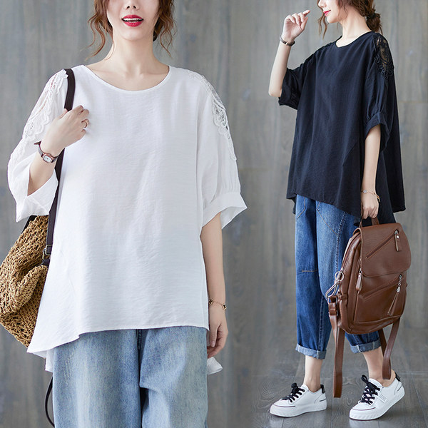 เสื้อลินินคนอ้วน เสื้อทีเชิ้ตคนอ้วนผู้หญิง เสื้อทีเชิ้ตตัวใหญ่ By Literary Plus size