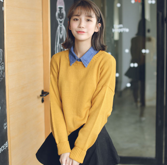 Sweater เสื้อสเวทเตอร์แขนยาว สีเหลือง ทรงสวย จะใส่เดี่ยวไหรือใส่โค้ทคลุมก็เริ่ด