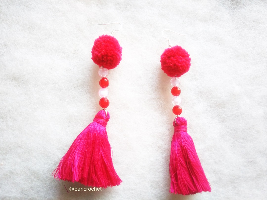 ต่างหูถักโครเชต์ crochet earrings สีแดง 5 นิ้ว