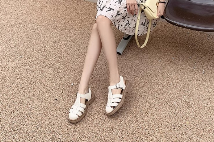 รองเท้ารัดส้นผู้หญิง ใส่เที่ยว รองเท้ารัดส้น หนังแท้ ลายสาน แบบมีส้นเล็กน้อย สไตล์ วินเทจ สุดคลาสสิค 231749