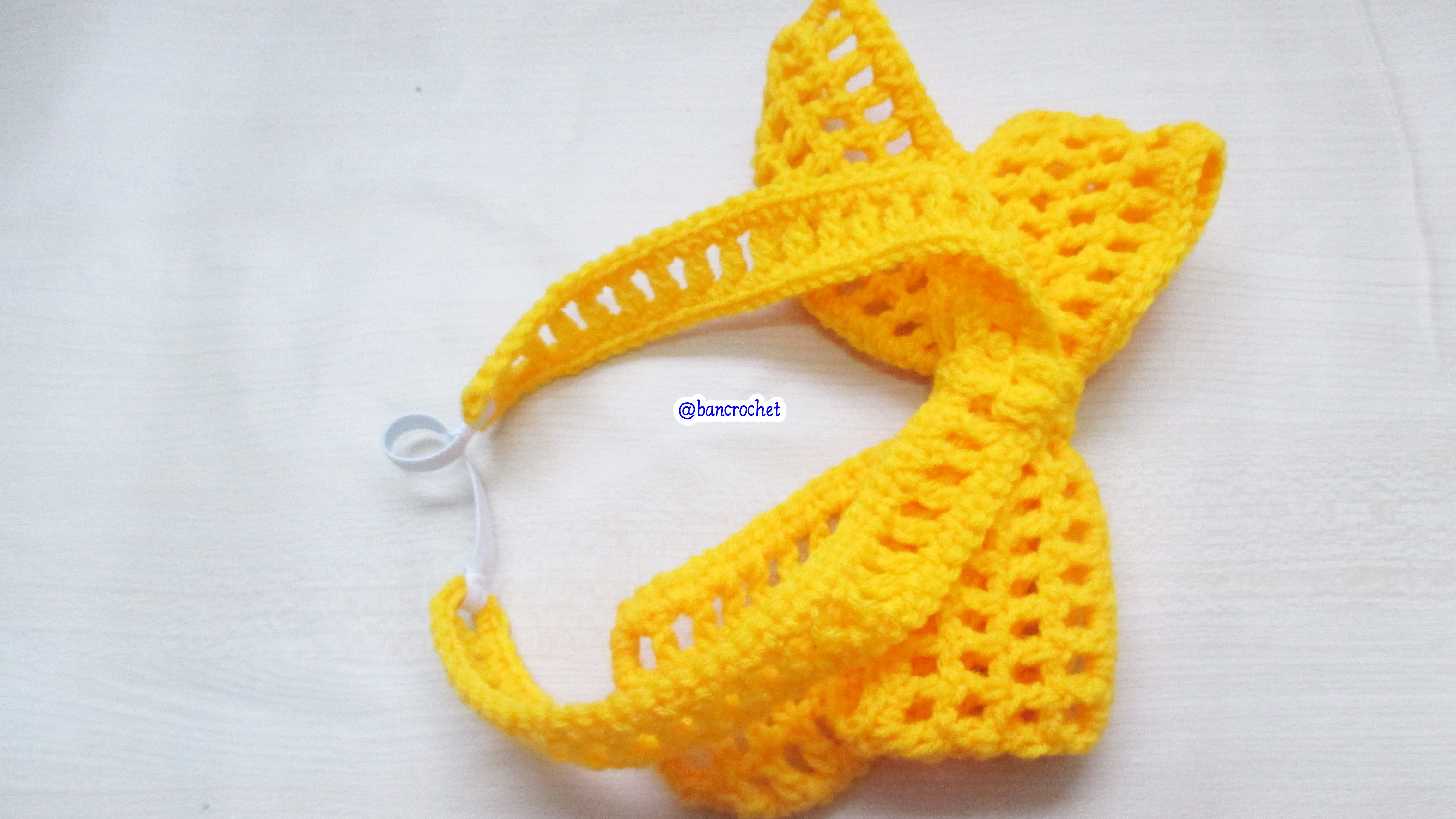 Bancrochet ที่คาดผมถักโครเชต์ โบว์ถักคาดผม Crochet Bow Headband เหลืองเชอเบท 5 inch