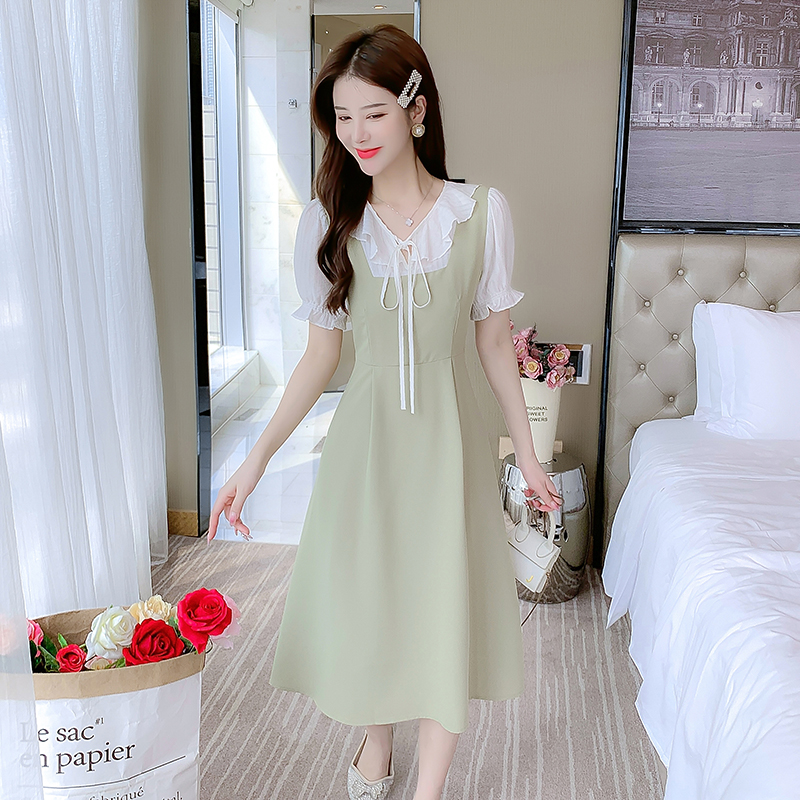 เดรสลูกไม้ เดรสชีฟองสวยๆ แขนสั้น By Meiyi women's clothing