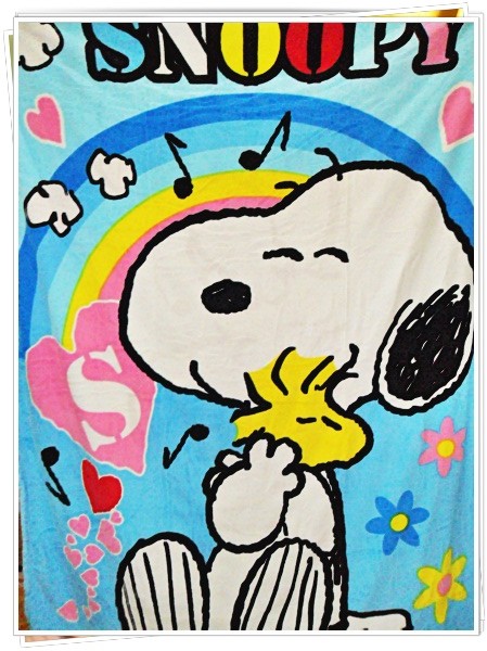 ผ้าห่มกำมะหยี่ เนื้อนุ่ม 5 ฟุต ลาย Snoopy สีฟ้า S001