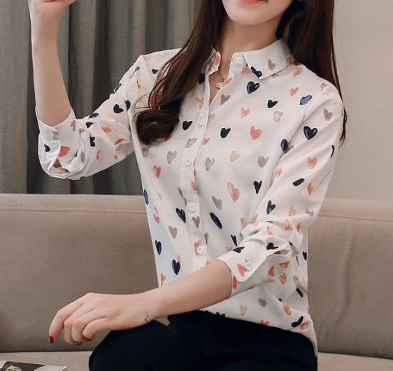 เสื้อผู้หญิง เสื้อแขนยาว เสื้อแฟชั่น ใส่ทำงาน เสื้อคอปก แขนยาว ลายหัวใจ หวาน ๆ ใส่ทำงาน ออฟฟิต เก๋ ๆ 248113