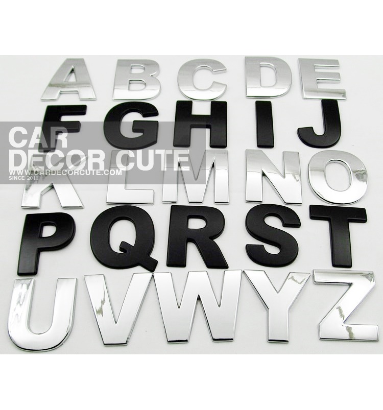 สติกเกอร์โลโก้ตัวอักษรโลหะ 3D - สีดำด้าน ตัวหนังสือตกแต่งรถยนต์ A-Z