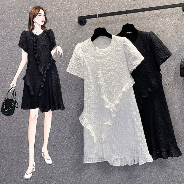 เดรสคนอ้วน เดรสสาวอวบ ชุดเดรสคนอ้วนวัยรุ่นแขนสั้น BY PLUS SIZE Girl