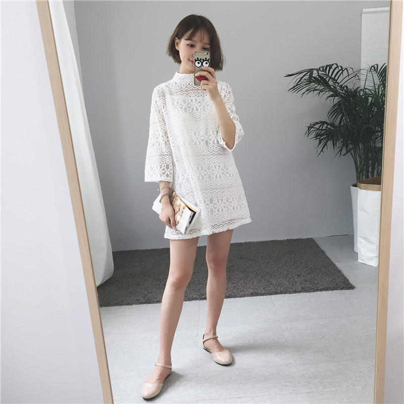 มินิเดรส หรือเสื้อตัวยาว งานถักดูดีมาก งานโอเคเลยจ้า แถมเสื้อสายเดี่ยวด้านใน ขาว