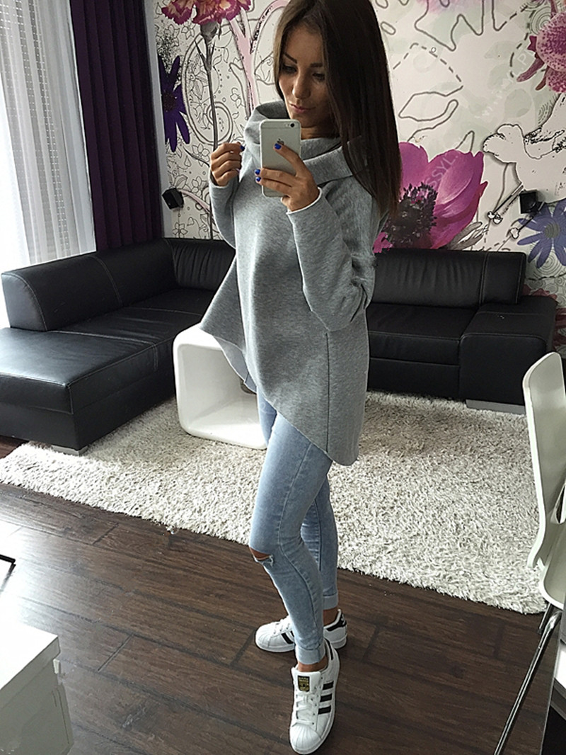 เสื้อแขนยาว สีเทา คอเต่า ทรงเก๋ ผ้าใยสังเคราะห์ ด้านในเป็นเนื้อสำลี เบา อุ่น พร้อมส่ง สีเทา