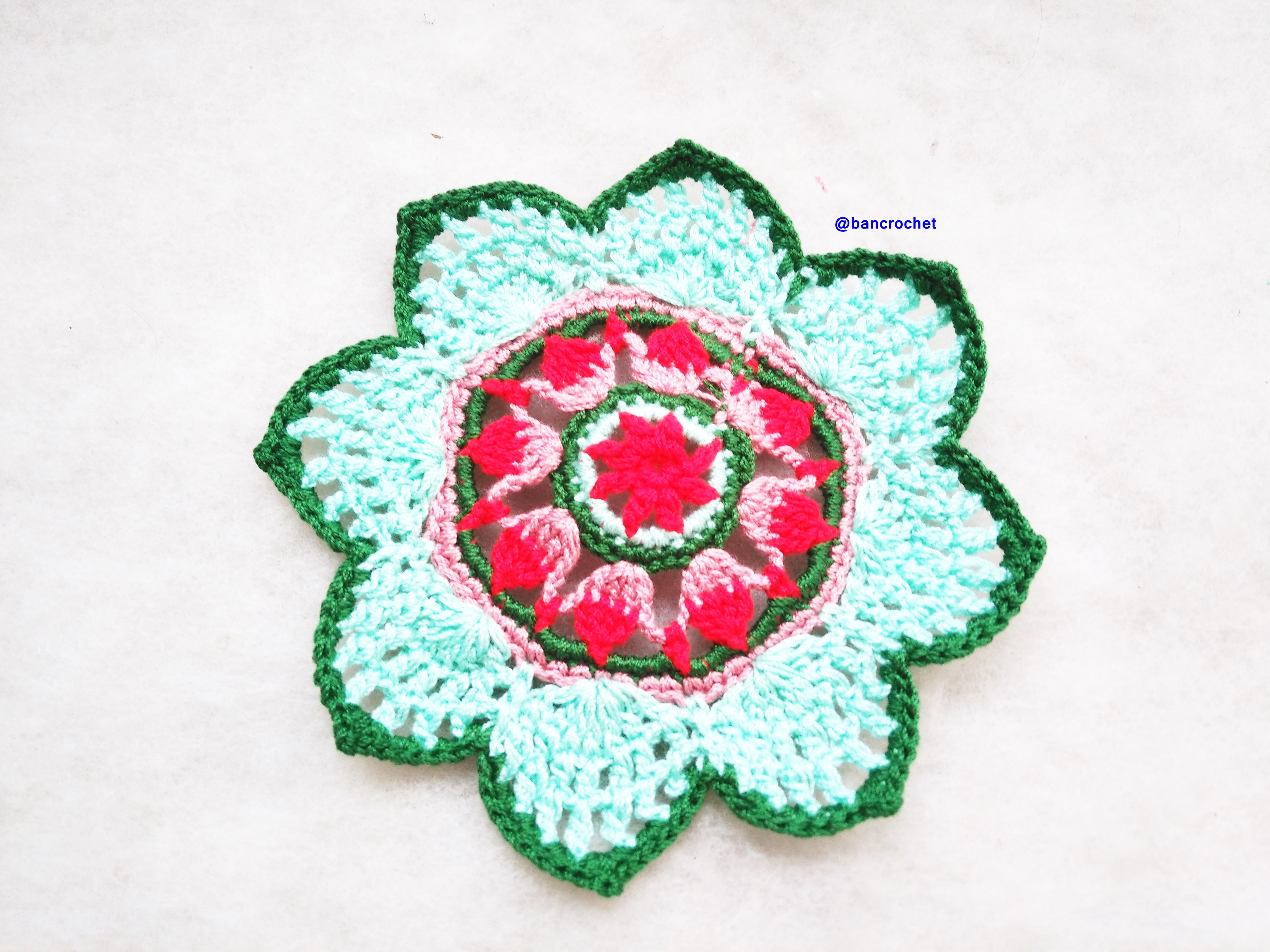 Bancrochet ที่รองแก้วถักโครเชต์ crochet coasters หลากสี 4 นิ้ว