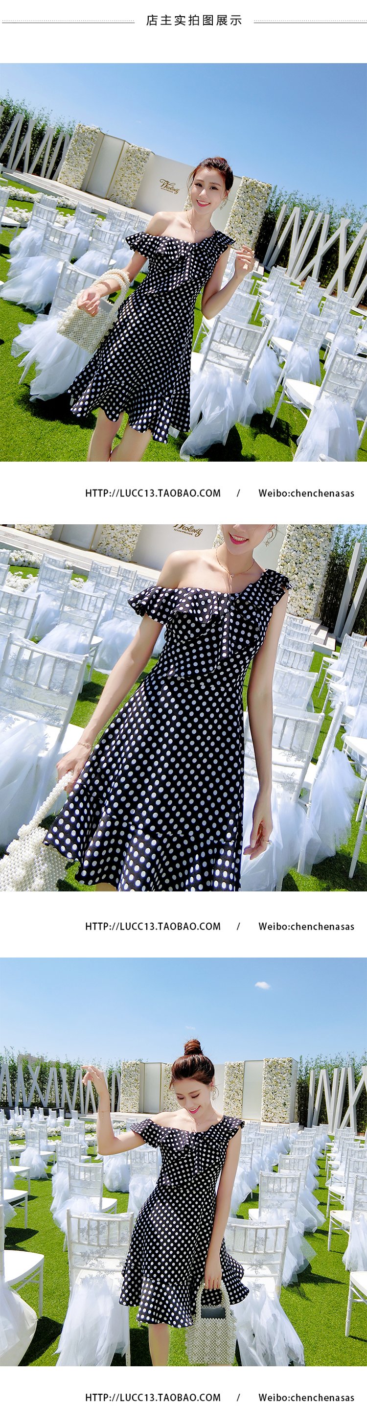 Dress4414 เดรสเปิดไหล่ระบายเฉียงลายจุดพื้นสีกรมท่า ซิปข้างใส่ง่าย มีซับใน งานน่ารักดีเทลดีงามเก๋ๆ ดูมีสไตล์ไม่ซ้ำใคร