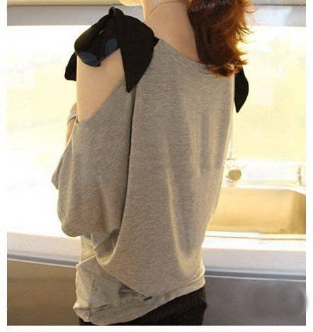 เสื้อแฟชั่น ผูกไหล่ น่ารัก พร้อมส่ง สีเทา เทา