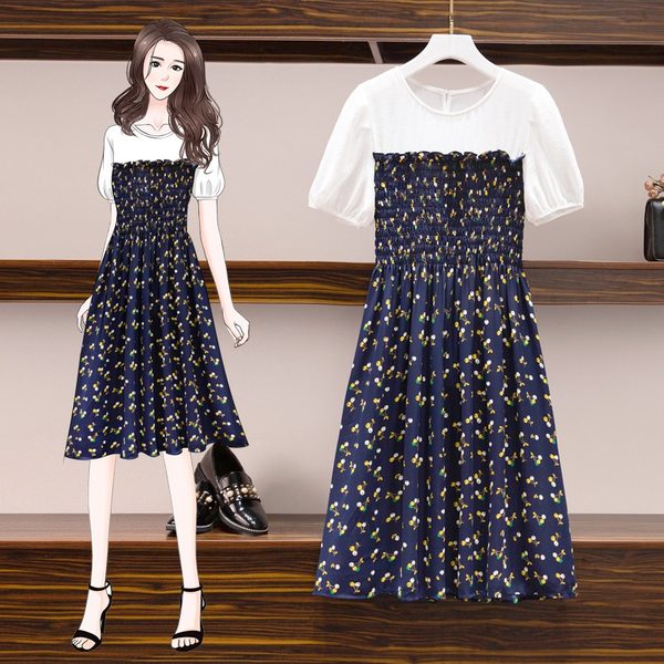 เดรสคนอ้วน เดรสสาวอวบ ชุดเดรสคนอ้วนวัยรุ่นแขนสั้น BY PLUS SIZE Girl