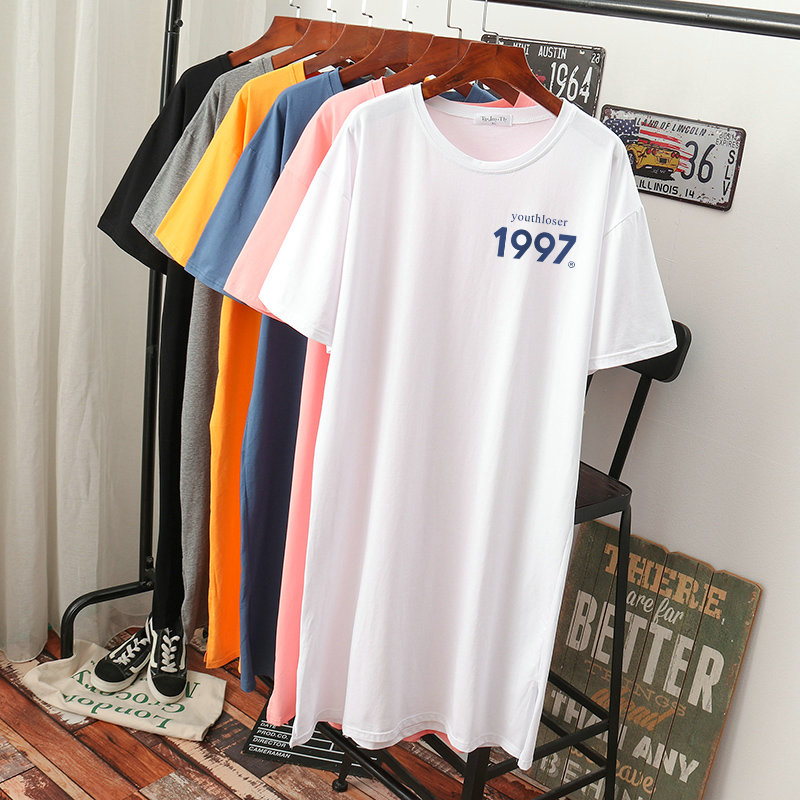 เดรสสไตล์เสื้อยืด S-3XL(อกเสื้อยืด 43- 51 นิ้ว)ใส่สบายๆอยู่บ้าน ใส่นอน
