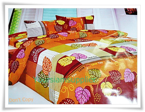 5 ฟุต 3 ชิ้น ชุดเครื่องนอน ผ้าปูที่นอน สีน้ำตาลลายใบไม้ F007