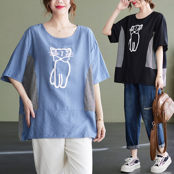 เสื้อลินินคนอ้วน เสื้อทีเชิ้ตคนอ้วนผู้หญิง เสื้อทีเชิ้ตตัวใหญ่ By Literary Plus size
