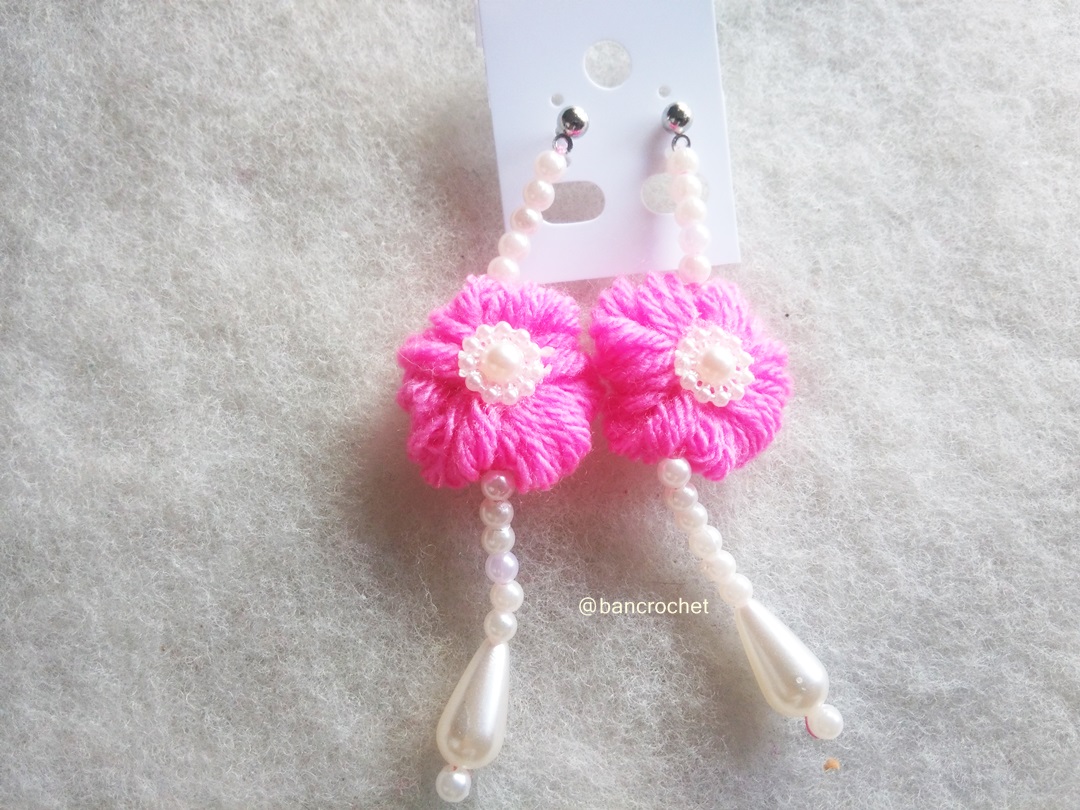 Bancrochet ต่างหูถักโครเชต์ crochet earrings หลากสี 4-6 นิ้ว