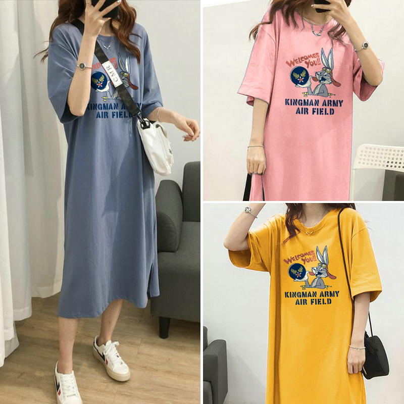 เดรสสไตล์เสื้อยืด S-3XL(อกเสื้อยืด 43- 51 นิ้ว)ใส่สบายๆอยู่บ้าน ใส่นอน
