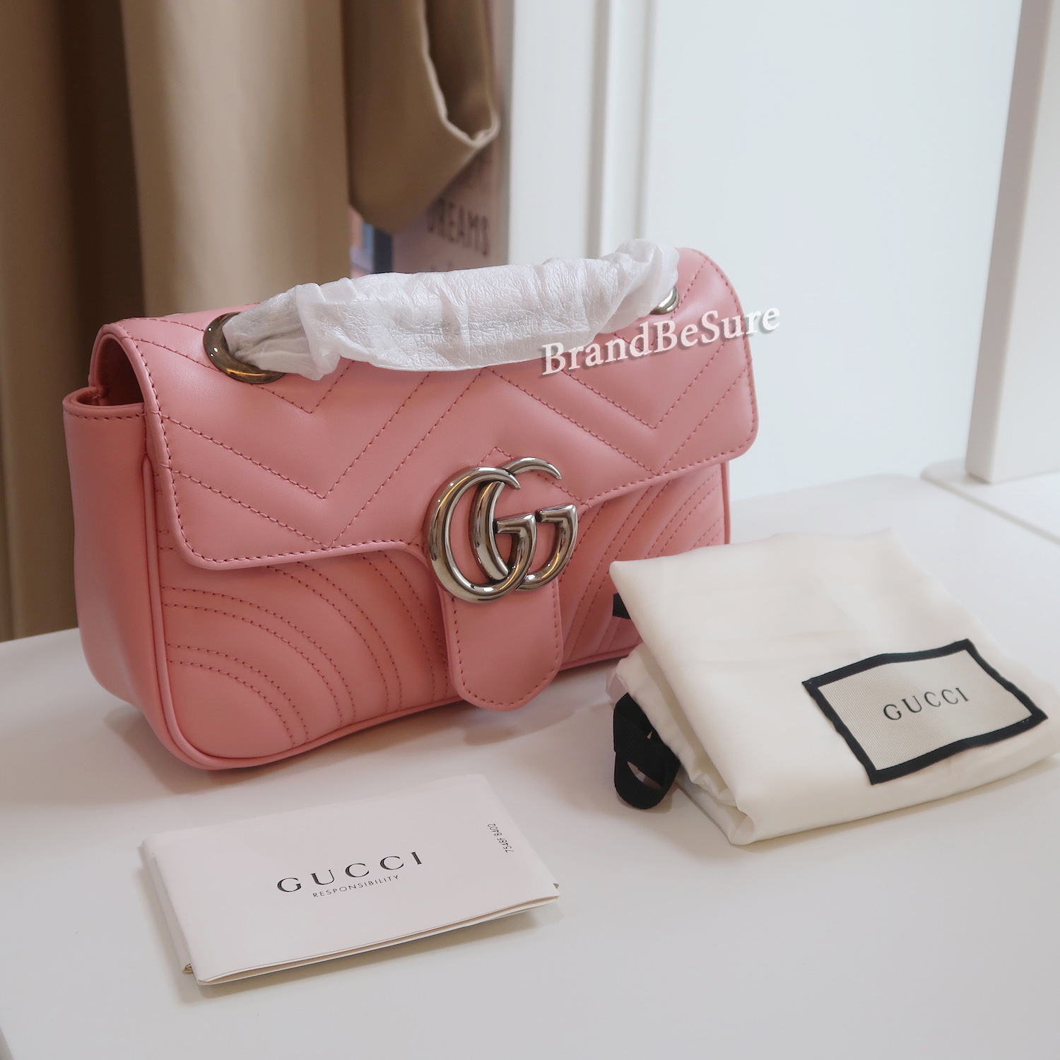 Gucci Pink Calfskin GG Marmont Mini Flap 22 SHW