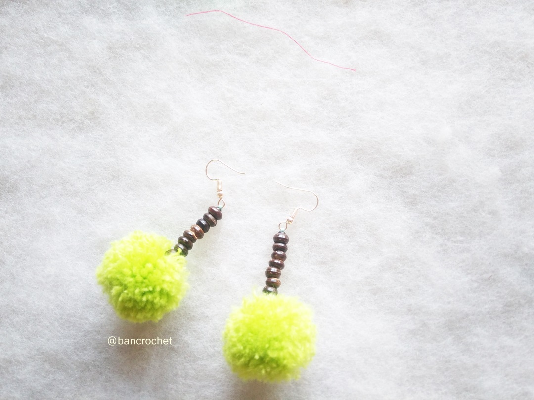 Bancrochet ต่างหูถักโครเชต์ crochet earrings สีเขียว 3 นิ้ว