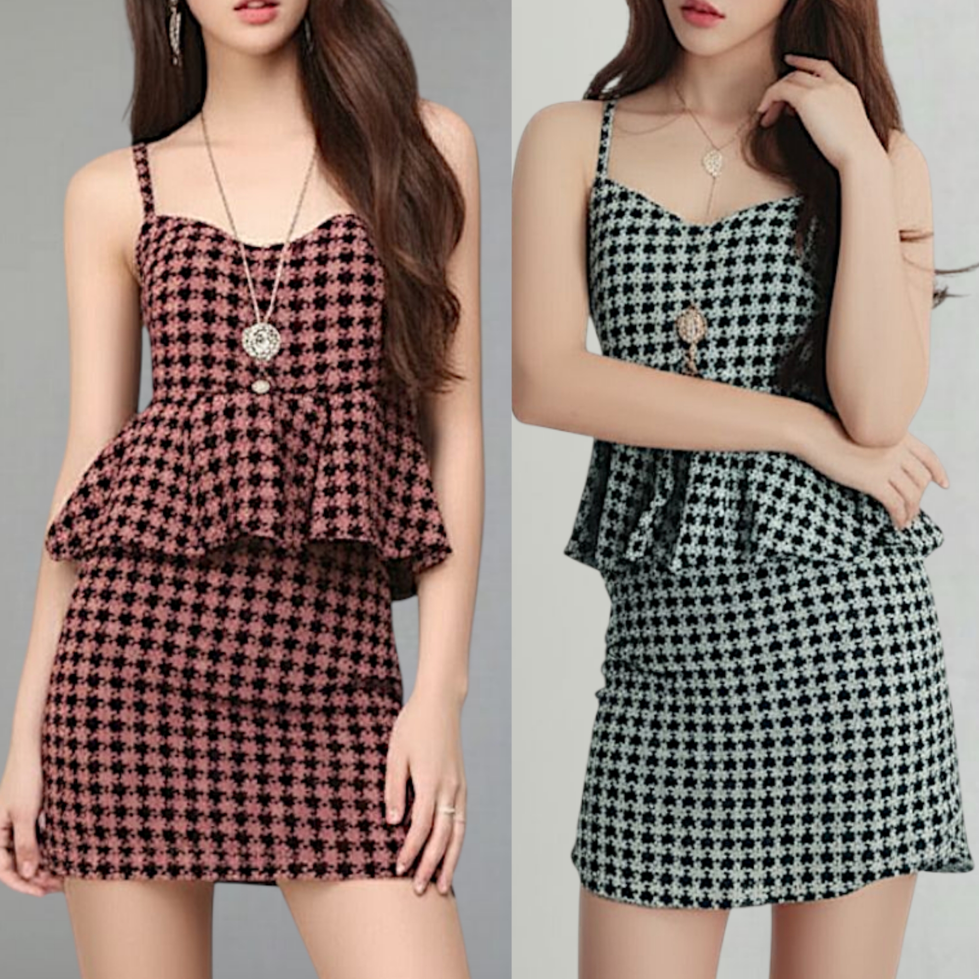 Set_bs2242 Set 2 ชิ้น(เสื้อ+กระโปรง) เสื้อสายเดี่ยวเอวระบายกระดุมหลัง+กระโปรงสั้นซิปหลัง ผ้าชีฟองลายชิโนริ งานสวยใส่ง่ายน่ารักมาก
