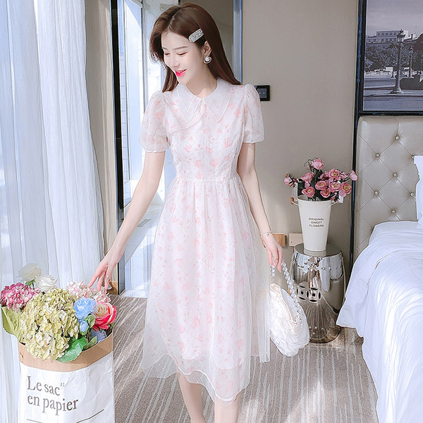 เดรสลูกไม้ เดรสชีฟองสวยๆ แขนสั้น By Meiyi women's clothing