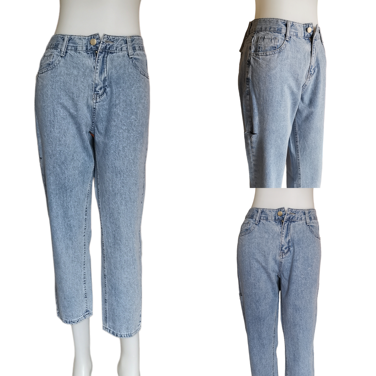 Jeans323 กางเกงยีนส์ขายาวขากระบอกทรงบอยสียีนส์อ่อนแต่งขาดด้านข้าง แฟชั่นนำเข้าเกรดพรีเมียม ผ้ายีนส์แท้เนื้อนุ่มน่าใส่ทรงสวยงานดี แมทช์กับอะไรก็เข้า