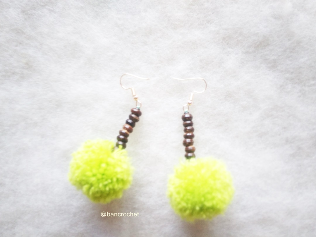 Bancrochet ต่างหูถักโครเชต์ crochet earrings สีเขียว 3 นิ้ว
