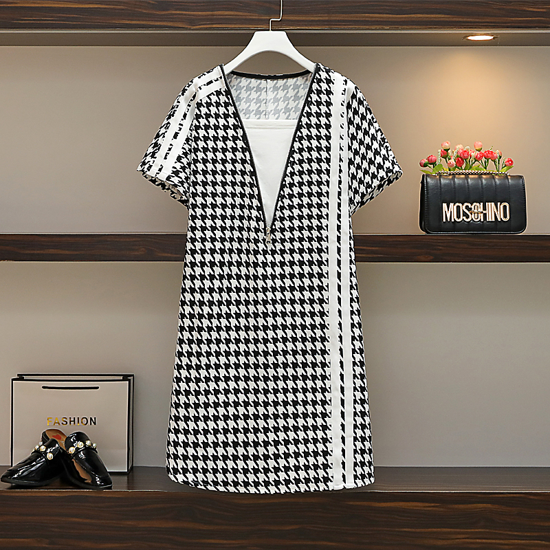 เดรสคนอ้วน เดรสสาวอวบ ชุดเดรสคนอ้วนวัยรุ่นแขนสั้น BY PLUS SIZE Girl